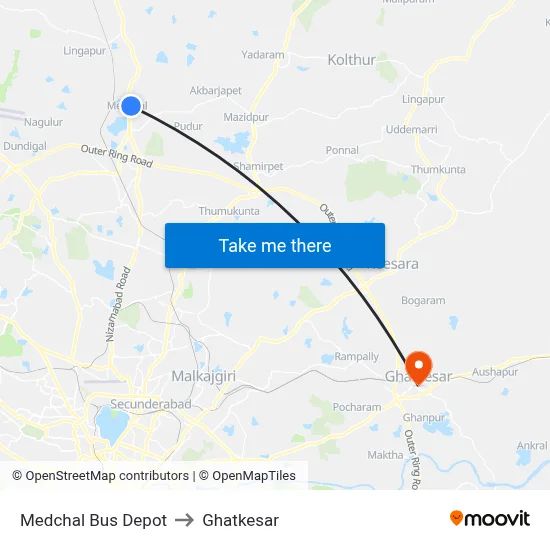 Medchal Bus Depot to Ghatkesar map