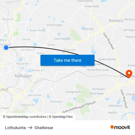 Lothukunta to Ghatkesar map