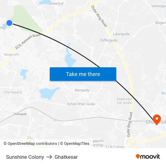 Sunshine Colony to Ghatkesar map