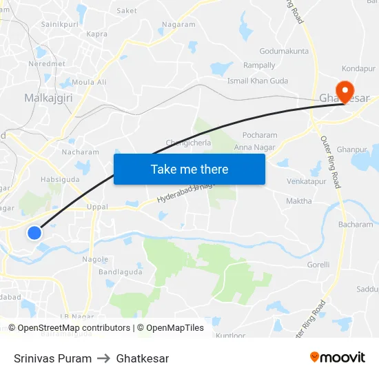 Srinivas Puram to Ghatkesar map
