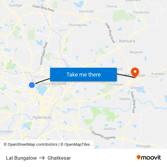 Lal Bungalow to Ghatkesar map