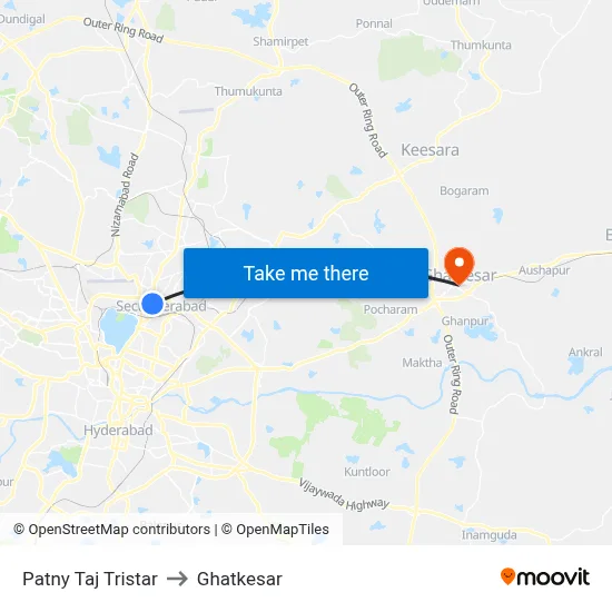 Taj Tristar Patny Twd Tankbund to Ghatkesar map