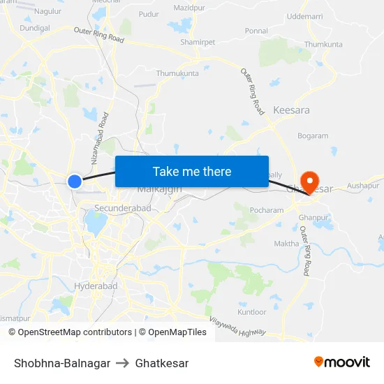 Shobhna-Balnagar to Ghatkesar map