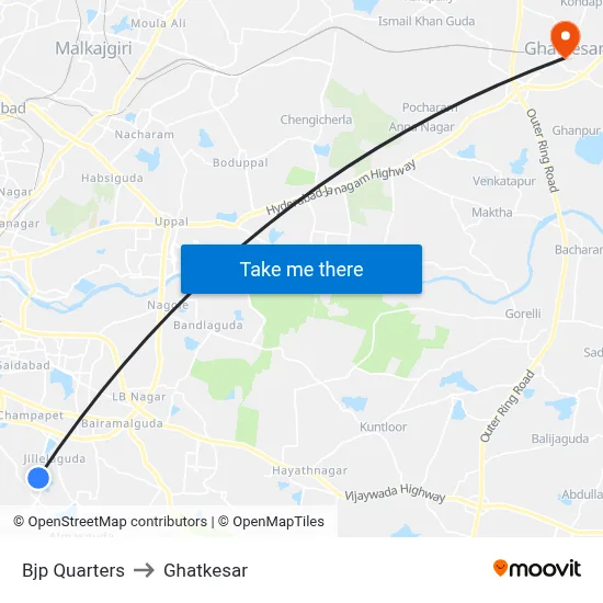 Bjp Quarters to Ghatkesar map