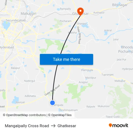 Mangalpally Cross Road to Ghatkesar map