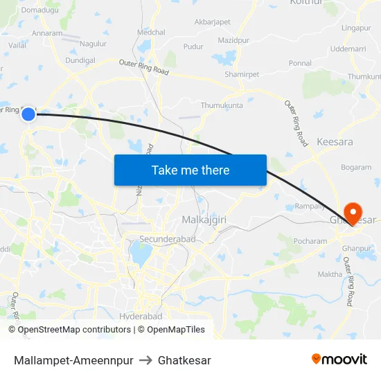 Mallampet-Ameennpur to Ghatkesar map