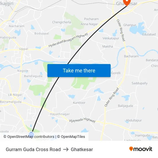 Gurram Guda Cross Road to Ghatkesar map