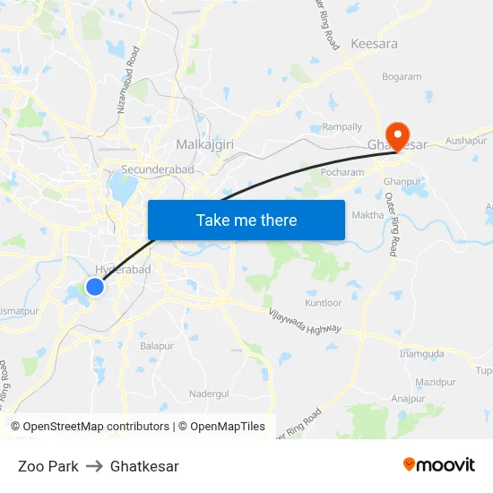 Zoo Park to Ghatkesar map