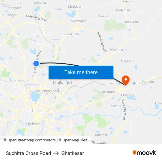 Suchitra X Road to Ghatkesar map