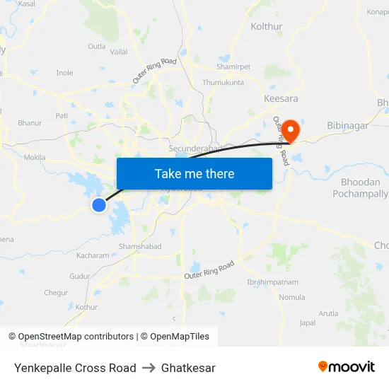 Yenkepalle Cross Road to Ghatkesar map