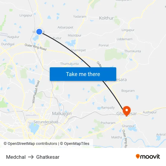 Medchal to Ghatkesar map
