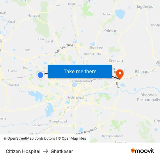 Citizen Hospital to Ghatkesar map