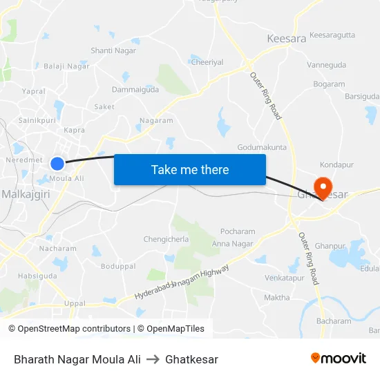 Bharath Nagar Moula Ali to Ghatkesar map