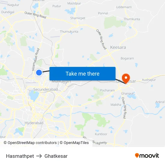 Hasmathpet to Ghatkesar map