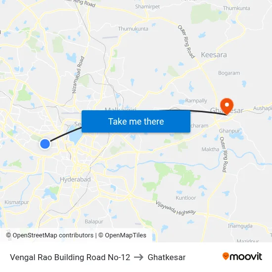 Vengalrao Building Twd Koti to Ghatkesar map
