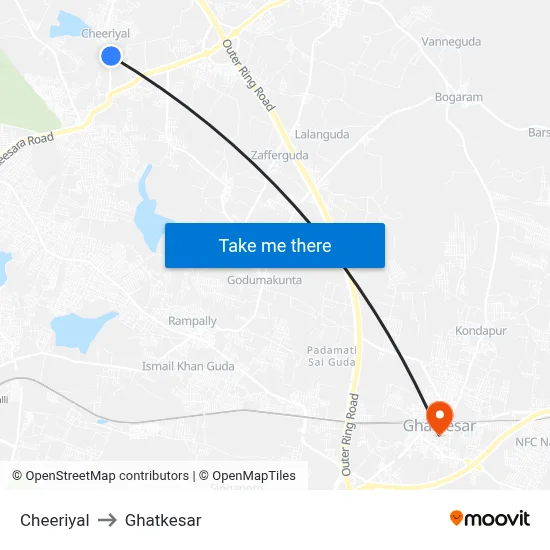 Cheeryal Village Twd ECIL to Ghatkesar map