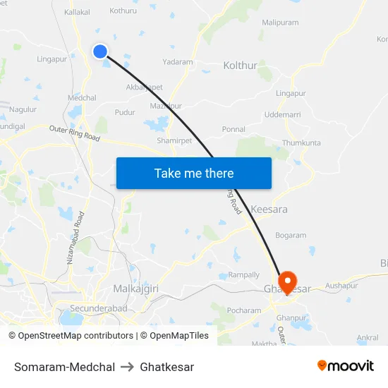 Somaram-Medchal to Ghatkesar map