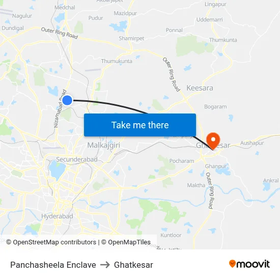 Panchasheela Enclave to Ghatkesar map