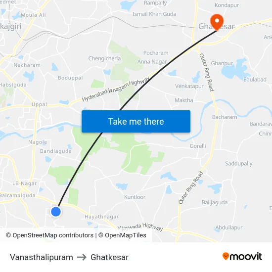 Vanasthalipuram to Ghatkesar map