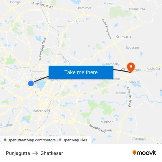 Punjagutta to Ghatkesar map