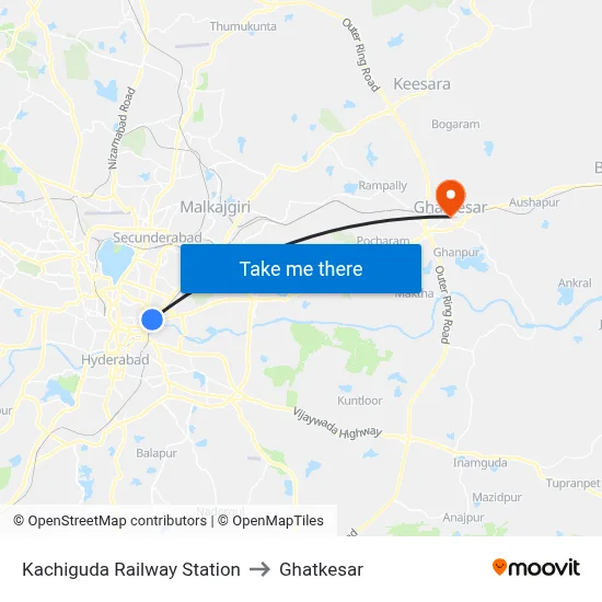 Kachiguda Railway Station to Ghatkesar map