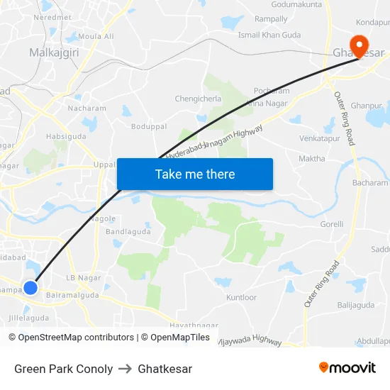 Green Park Conoly to Ghatkesar map