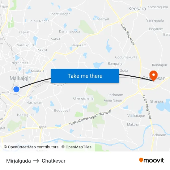 Mirjalguda to Ghatkesar map