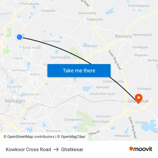 Kowkoor Cross Road to Ghatkesar map
