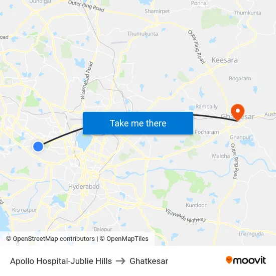 Apollo Hospital-Jublie Hills to Ghatkesar map