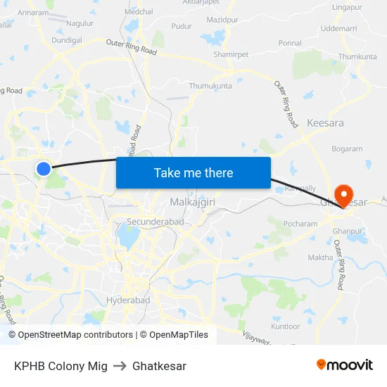 KPHB Colony Mig to Ghatkesar map