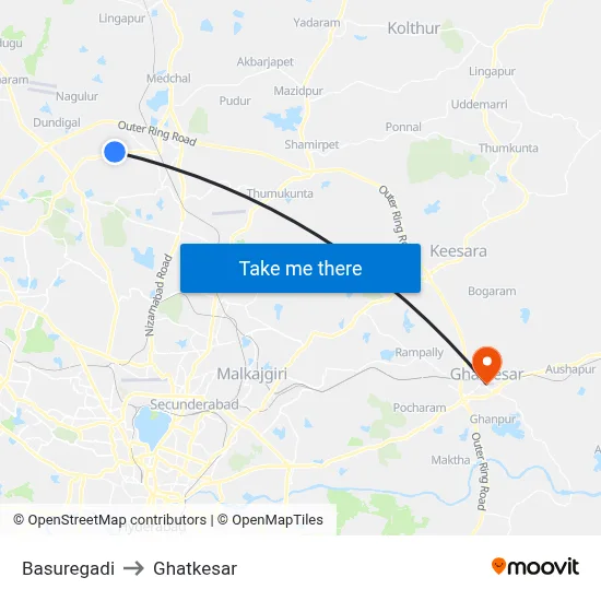 Basuregadi to Ghatkesar map