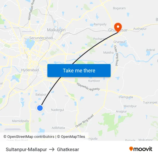 Sultanpur-Mallapur to Ghatkesar map