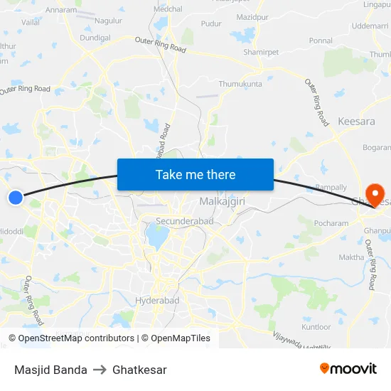 Masjid Banda to Ghatkesar map