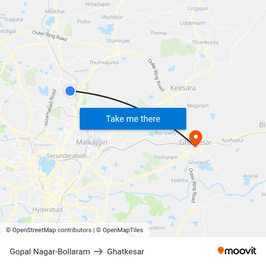 Gopal Nagar-Bollaram to Ghatkesar map