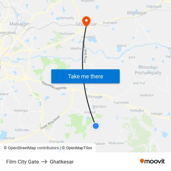 Film City Gate to Ghatkesar map