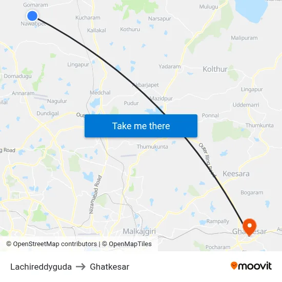 Lachireddyguda to Ghatkesar map