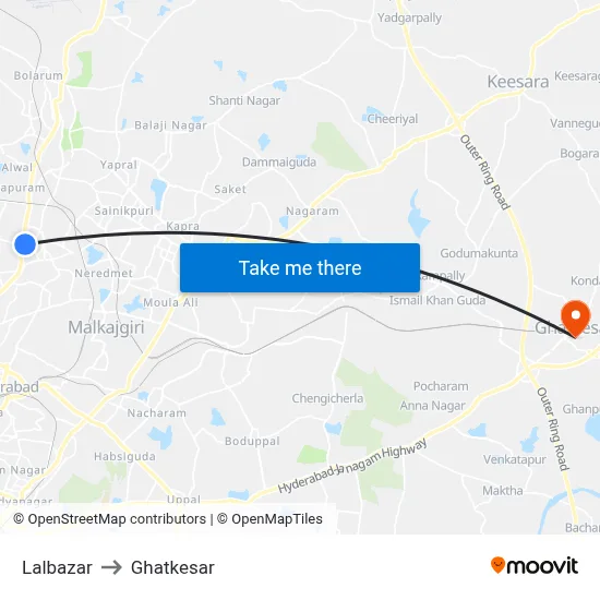 Lalbazar to Ghatkesar map