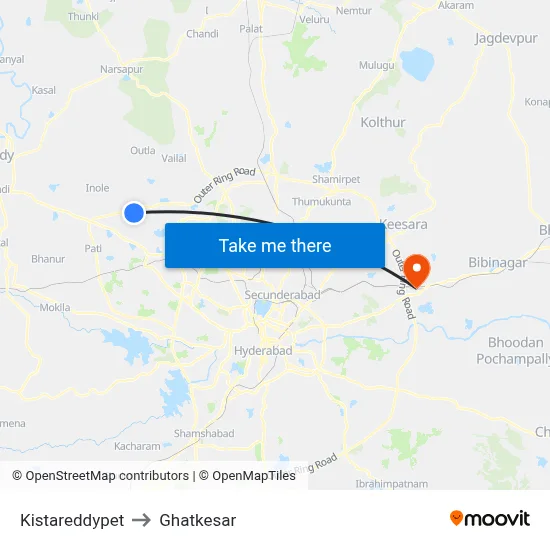 Kistareddypet to Ghatkesar map