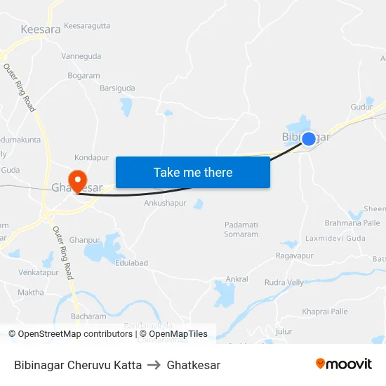 Bibinagar Cheruvu Katta to Ghatkesar map