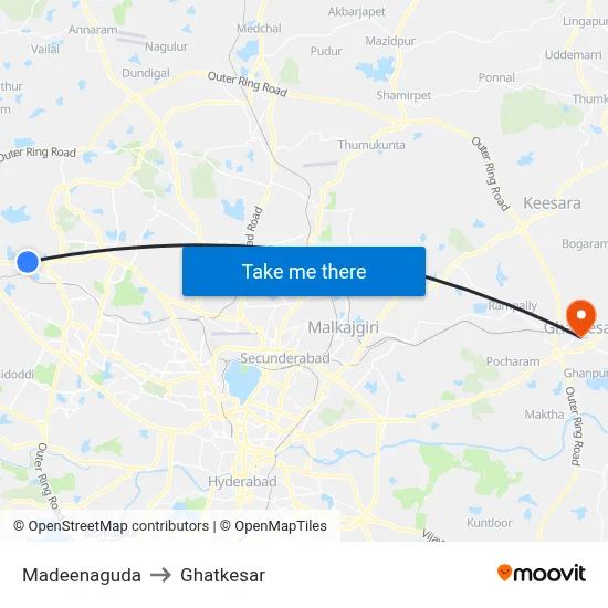 Madeenaguda to Ghatkesar map