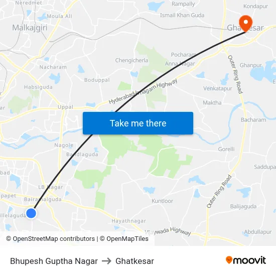 Bhupesh Guptha Nagar to Ghatkesar map