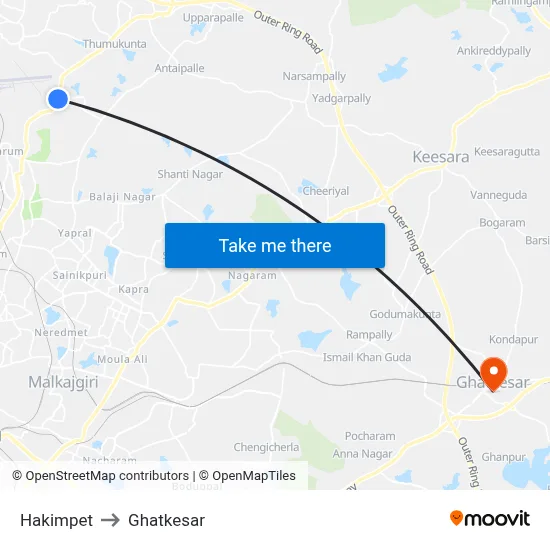 Hakimpet to Ghatkesar map