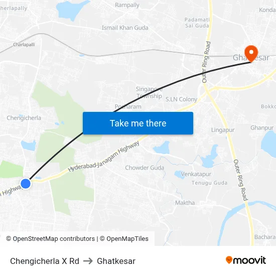Chengicherla X Rd to Ghatkesar map