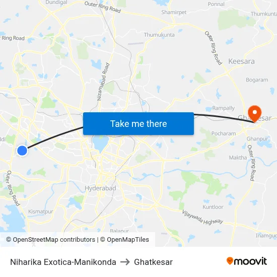 Niharika Exotica-Manikonda to Ghatkesar map