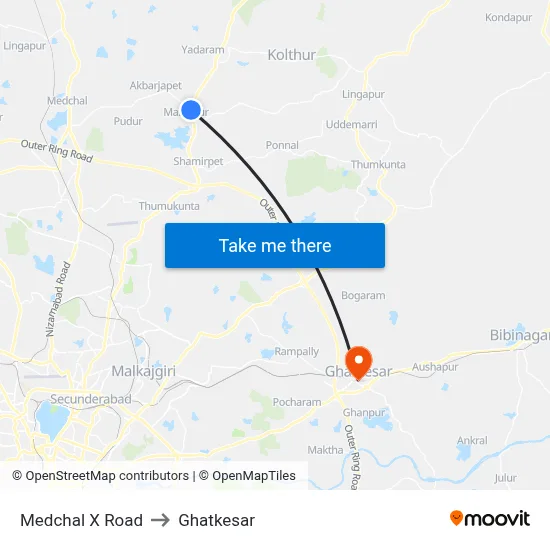 Medchal X Road to Ghatkesar map