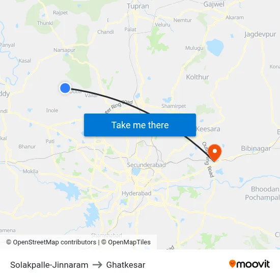 Solakpalle-Jinnaram to Ghatkesar map