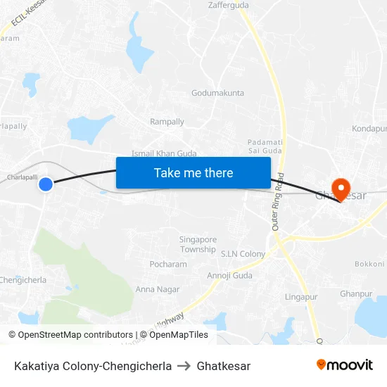 Kakatiya Colony-Chengicherla to Ghatkesar map