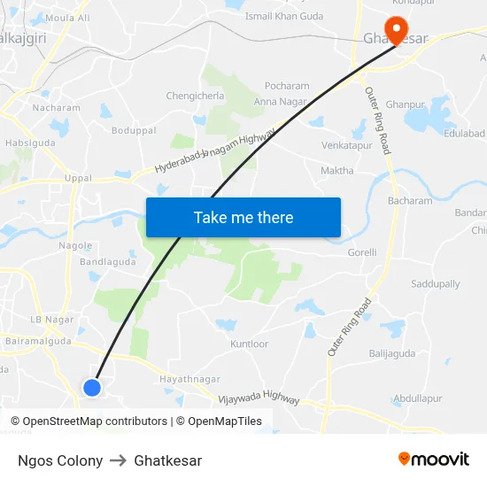 Ngos Colony to Ghatkesar map