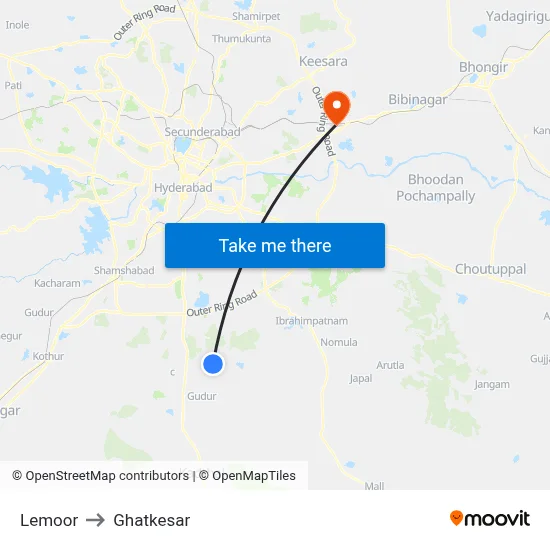 Lemoor to Ghatkesar map