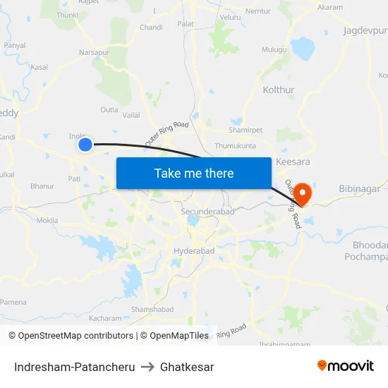 Indresham-Patancheru to Ghatkesar map